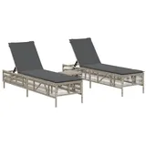 vidaXL Sonnenliegen 2 Stk. mit Tisch Hellgrau Poly Rattan