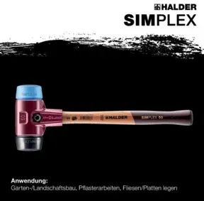 Halder Schonhammer SIMPLEX L.300mm Kopf-D.30mm weich/mittelh.HO TPE-soft blau/Gu.schw.