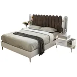 JVmoebel Schlafzimmer-Set Schlafzimmer Set 3-teilig Weiß Doppelbett Nachttische Komplettgarnitur, (1-tlg., Bett), Made in Europa weiß