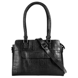 Henkeltasche CLUTY, Damen, Gr. B/H/T: 33cm x 20cm x 7cm onesize, schwarz, Leder, Reptilienprägung, Taschen, echt Leder