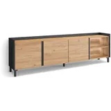 SKRAUT HOME Lowboard 207x61x35 cm Eiche Schwarz Holzwerkstoff