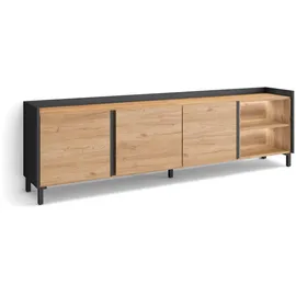 SKRAUT HOME Lowboard 207x61x35 cm Eiche Schwarz Holzwerkstoff