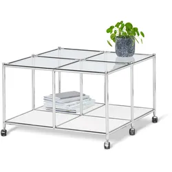 Tchibo - Couchtisch mit Rollen »Cn3« - 78x78x44,5cm - chrom - Metall / Glas / Metall