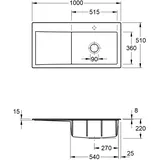 Villeroy & Boch Subway Style 60 Einbau Becken rechts mit Ablauffernbedienung weiß alpin 336102R1