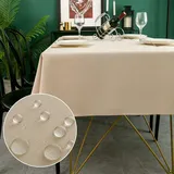 Yeahshion Tischdecke Rechteckig Schmutzabweisend, Beige 100 x 140 cm, Polyester-Leinen-Effekt, wasserdichte Tischdecke für Tisch, Esszimmer, Restaurant, Schutz (Beige, 100 x 140 cm)
