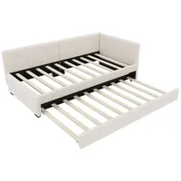 SOFTWEARY Schlafsofa mit Bettfunktion und Gästebett, 90x200 cm, Einzelbett mit Lattenrost, Samt beige