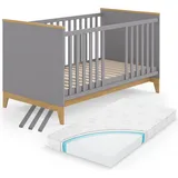 VitaliSpa Babybett Malia, 70x140 cm mit Matratze Grau/Eiche - Grau