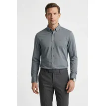 Boss Businesshemd "JOE", Herren, Gr. 42, N-Gr, dunkelgrau029, Web, Obermaterial: 55% Baumwolle, 45% Polyester, unifarben, regular fit normal, 2-Knopf-Manschette verstellbar, Hemden, mit Button-Down-Kragen, regular fit