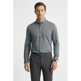 Boss Businesshemd "JOE", Herren, Gr. 42, N-Gr, dunkelgrau029, Web, Obermaterial: 55% Baumwolle, 45% Polyester, unifarben, regular fit normal, 2-Knopf-Manschette verstellbar, Hemden, mit Button-Down-Kragen, regular fit