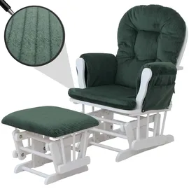 MCW Relaxsessel MCW-C76 Cord 320 g/m2 80 x 100 x 80 cm Grün/Weiß mit Hocker