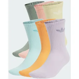 adidas Trefoil Cushion Crew Socken 6er Pack Silber/Grün/Glow Pink/Powder Gelb 40-42