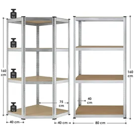 Juskys Regalsystem 1 Eckregal & 2 Easy - Silber,