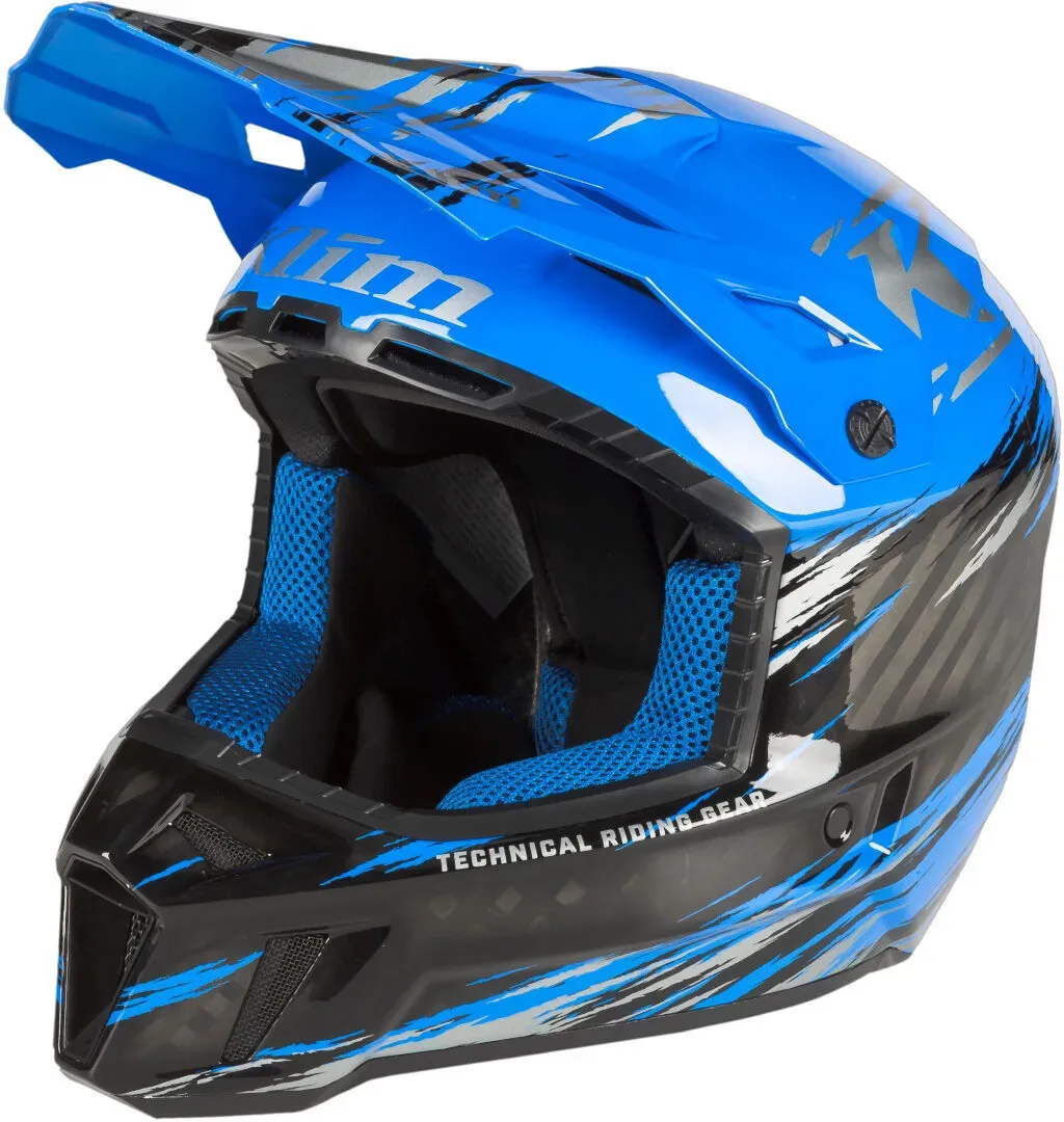 Klim F3 Carbon Pro Thrashed Snowmobil Helm, schwarz-blau, Größe M für Männer