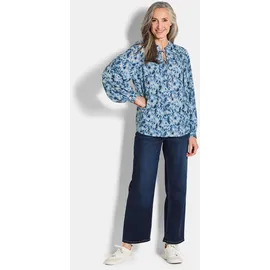 GOLDNER Moderne Rüschenbluse mit Stehkragen Blau 40