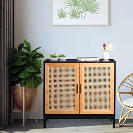 Relaxdays Sideboard mit 2 Türen, MDF + Bambus, schwarz/Natur