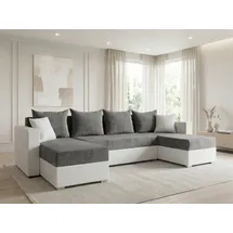 Sofnet Wohnlandschaft mit Schlaffunktion Beno - U-Form Couch, Ecksofa mit Bettkasten, Couchgranitur mit Bettfunktion, Polsterecke (Weiß + Dunkelgrau (Cay... - Weiß/Dunkelgrau