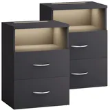 CASARIA Nachttisch 2er Set mit Schubladen Boxspringbett Schlafzimmer Wohnzimmer Beistelltisch Nachtschrank Anthrazit