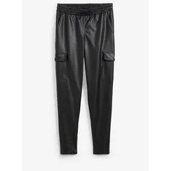 bonprix Lederimitat-Cargohose, schwarz, 46