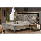 JVmoebel Schlafzimmer-Set Doppelbett Garnitur Schlafzimmer Grau Nachttische Holz Set 3tlg, (3-tlg., 1x Bett + 2x Nachttische), Made in Europa grau