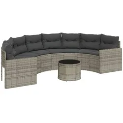 vidaXL Gartensofa mit Tisch und Kissen Halbrund Grau Poly Rattan