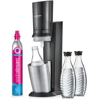 Sodastream Crystal 3.0 schwarz + 3 Glaskaraffen + Zylinder