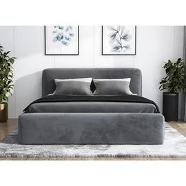 mebloland Polsterbett LUMO 140 x 200 mit Matratze und Bettkasten. Farbe: Grau - Grau