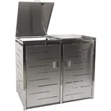 Hhg - 2er-mülltonnenverkleidung 805, Mülltonnenbox Mülltonnenabdeckung, Erweiterbar 117x131x80cm Edelstahl 48kg