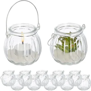 Relaxdays Windlicht 12er Set Glas Silber/Transparent