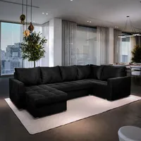 Masseno Ecksofa LORIVO L-S mit Schlaffunktion U-Form, Sofa mit Bettkasten, Wohnzimmersofa, Couch, Soffa, Bettsofa, Couchgarnitur- Schwarz, KRONOS 07 - Schwarz