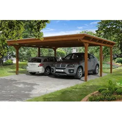 Carport Emsland 613x604cm, nussbaum, 20mm Dachschalung mit EPDM Folie Holzcarport