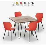 Set Quadratischer Tisch 80x80cm 4 Stühle aus Polypropylen Industriedesign Sartis - Rot