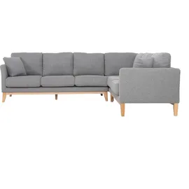 miliboo Skandinavisches Ecksofa 5-6 Plätze aus hellgrauem Stoff OSLO