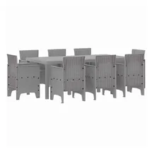 vidaXL Garten Essgruppe 9 pcs Hellgrau Polt Rattan - Hellgrau