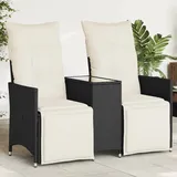 Gartensofa 2-sitzer Verstellbar Mit Tisch Schwarz Poly Rattan