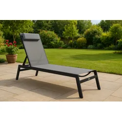 VILLANA Sylvania Gartenliege, anthrazit/grau, Aluminium/Textil, Pflegeleicht, Vertikal Verstellbar, Kissen Inklusive,Mit Fußkappen