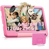 Kinder Tablet 10 Zoll Tablet Android 13, 12GB RAM + 256GB ROM, Tablet für Kinder Kindersicherung, Dual-Kamera HD IPS, Kid Tablet 5G WiFi/ BT 5.0/ Lernsoftware/ Netflix, Tablet Kinder mit Hüllen,Rosa