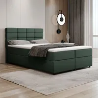 Panda möbel Boxspringbett 140x200, mit Bettkasten, Grün, Matratze und