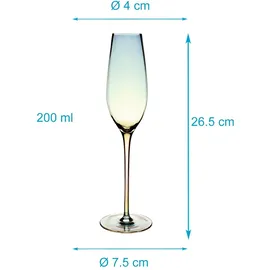 Intirilife 2x Champagner Glas mit Regenbogen Schimmer und Wellenform - 200 ml Füllmenge - Sekt Prosecco Glas Spülmaschinenfest Kristallglas stoßfest