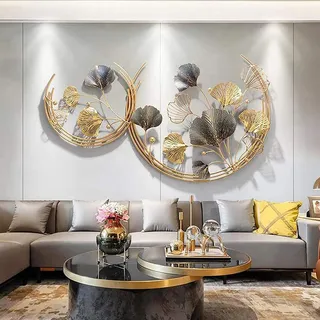 TROONZ 3D Wanddeko Metall, 3D Wandschmuck Wanddeko Wandverzierung Dekoration Ginkgo Blatt- für Wohnzimmer Schlafzimmer Esszimmer Wohnkultur