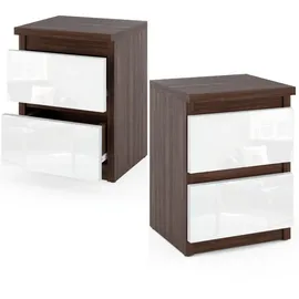stiv meble Nachttisch, Wenge, Weiß glänzend 30 cm, Schlafzimmer,