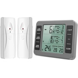 Brifit Thermometer Kühlschrank, Gefrierschrank Thermometer, Kühlschrankthermometer Digital mit 2 Sensoren, Thermometer Innen Außen mit Temperatur Alarm, MIN/MAX, Temperaturtrendanzeige Pfeil - Grau