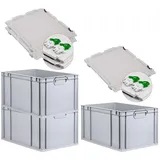 Proregal SuperSparSet 3x Eurobox NextGen Grip mit Scharnierdeckel und Grünen Schiebeschnappverschlüssen HxBxT 32 x 40 x 60 cm 65 Liter