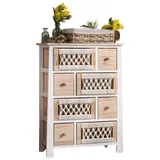 Dekoleidenschaft Kommode "Makramee" aus Holz & Textil, 56 x 77 cm, 8 Schubladen, Schubladenkommode Boho Chic