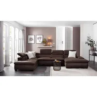 Wohnlandschaft HOME AFFAIRE "Alberto U-Form" Sofas Gr. B/H/T: 350cm x 73cm x 228cm, Microfaser Antiklederoptik, Recamiere rechts, ohne Bettfunktion, braun (dunkelbraun) mit Kopfteilverstellung, wahlweise Bettfunktion