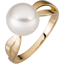 Fingerring OROLINO "Gold 585 mit weißer Süßwasserperle" Gr. 52, gelb (gelb, weiß), Fingerringe, Damen, 052 (16,6), Gold