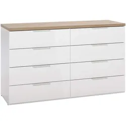 Schubkastenkommode COMPOSAD "Mundi, Schubkastenkommode, Schubladenkommode, Anrichte mit Schubladen", weiß hg lackiert, eiche honig, B:136,3cm H:82,6cm T:44,4cm, Sideboards, mit 6 Schubladen hochglanz lackiert