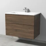 Glas-Waschtisch-Set mit Waschtischunterschrank „3way“ 80 × 48,7 × 58,2 cm in Eiche Arizona, mit Hahnlochbohrung