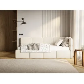 Selsey Jugendbett Creme Kunststoff, 1-Sitzer, 120x200 Kopfteil Rechts, Matratze & Bettkasten, Samt