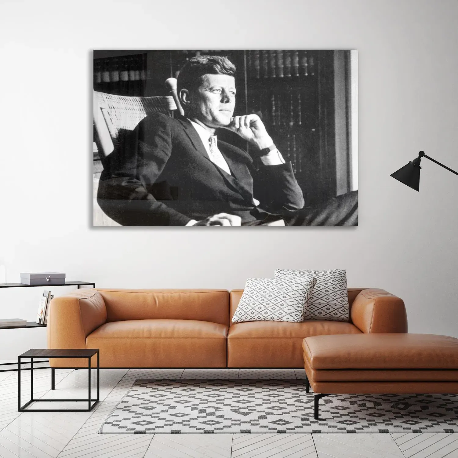 queence Acrylglasbild »Kennedy«, Schwarz-Weiß-Mann-Stars, Fine Art-Print in Galeriequalität queence grau