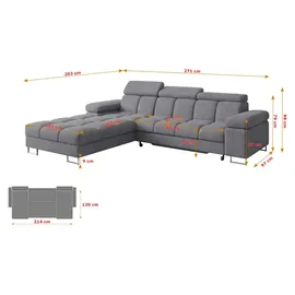 altdecor Ecksofa Cord mit Schlaffunktion 2-Sitzer Rosa